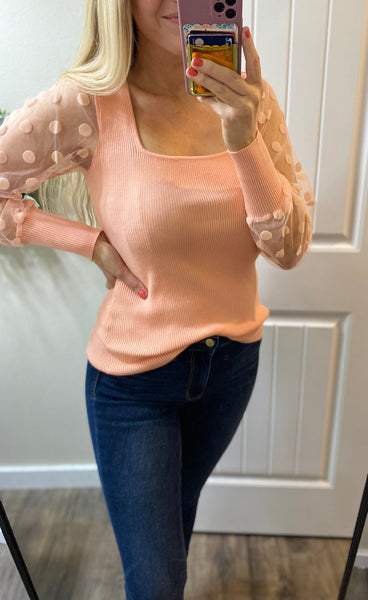 Peach Dot Sleeve Long Sleeve Blouse