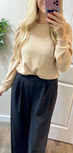 Elastic Pleated Wide Leg Pants