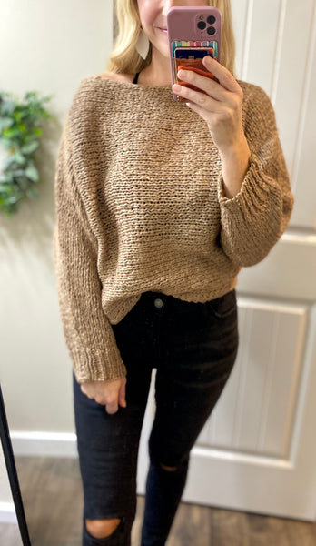 Mocha Knit On/Off Shoulder Sweater