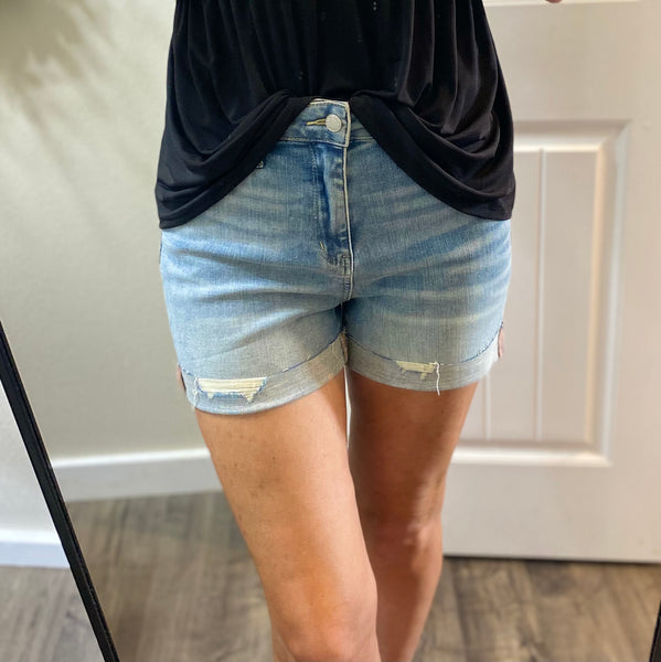 Darlene High Rise Distressed Cuffed Cutoff Shorts