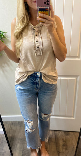 Loveret Distressed Raw Hem Straight Denim