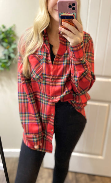 Red Christmas Plaid Button Up