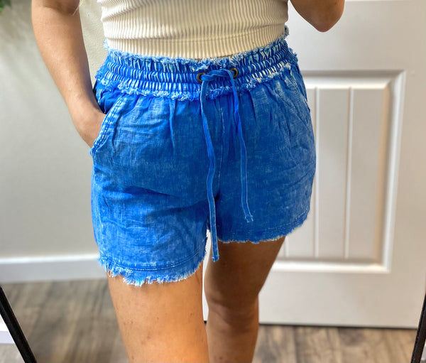 Washed Linen Drawstring Shorts