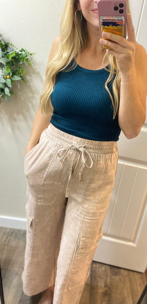 Washed Linen Cargo Pants