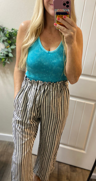 Gray Paperbag Stripe Pants