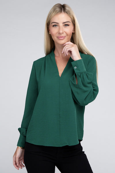 Woven V Long Sleeve Blouse