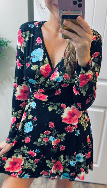 SALE! Black Floral Dress with Built in Shorts