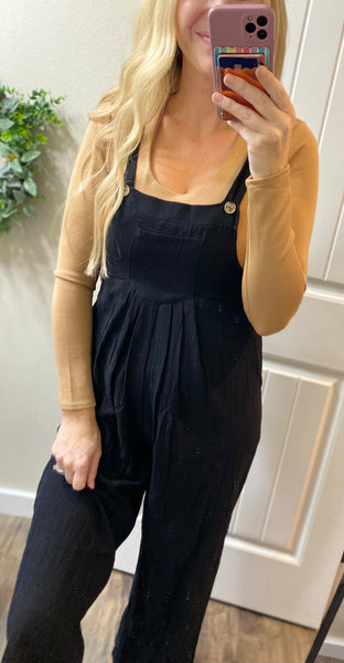 Black Wide Leg Overalls