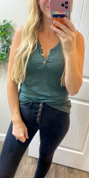 Evergreen Ribbed Button Henley Tank