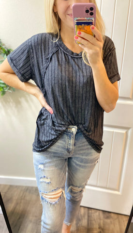 Mineral Wash Ribbed Dolman Top