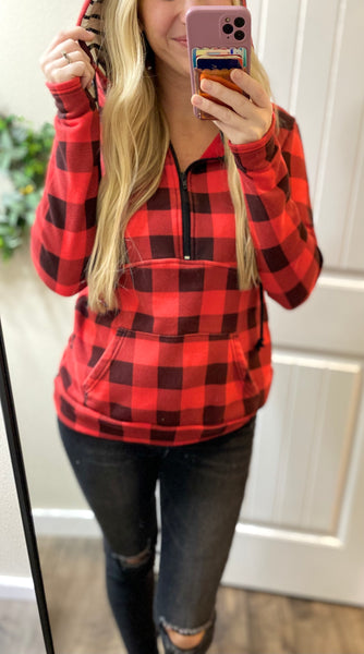 Cloud Red/Black Check Plaid 1/2 Zip Hoodie