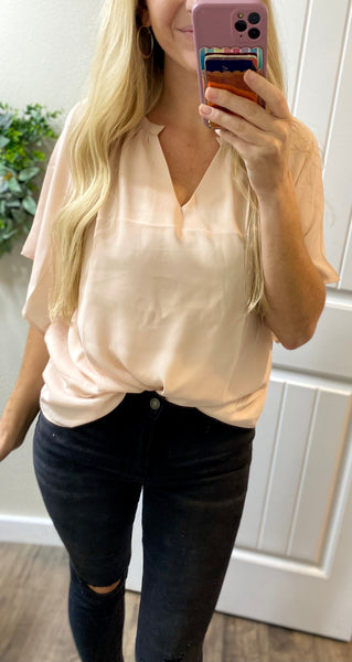 Beige Notch Flowy Blouse