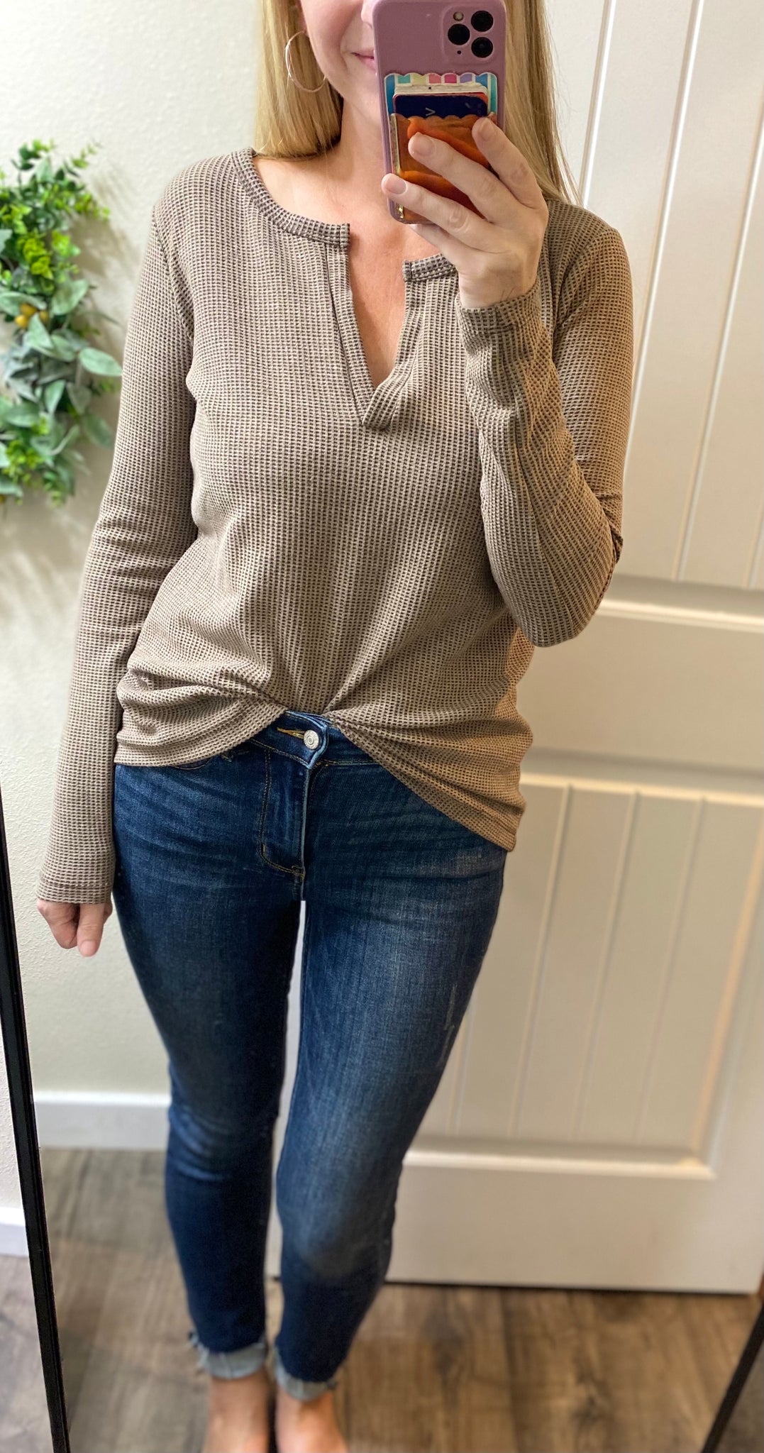 Melange Waffle V Long Sleeve