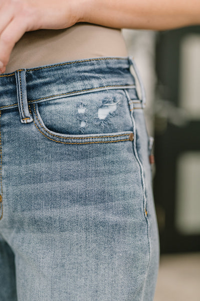 Judy Blue Mid Rise Boyfriend with Distress & Cuff