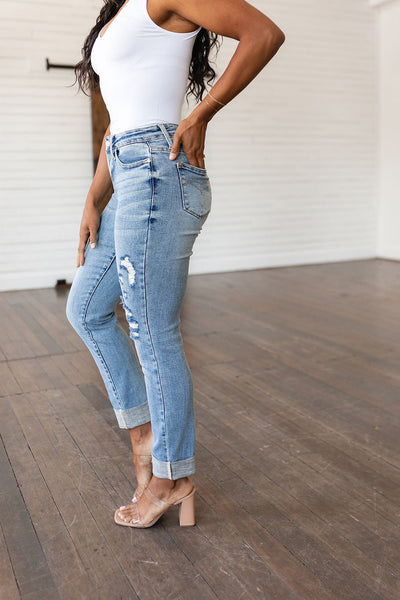 Judy Blue Midwash Mid Rise Distressed Boyfriend Jeans