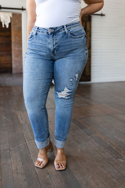 Judy Blue Midwash Mid Rise Distressed Boyfriend Jeans