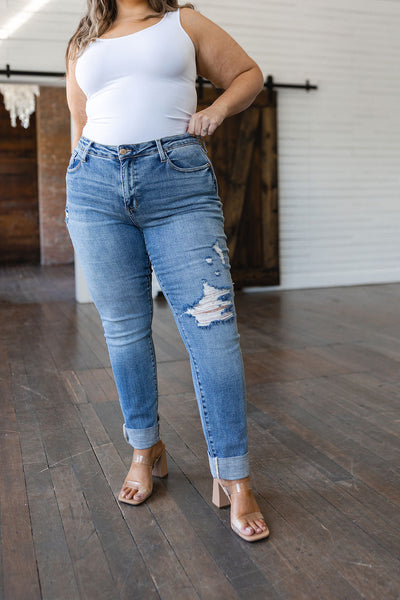 Judy Blue Midwash Mid Rise Distressed Boyfriend Jeans