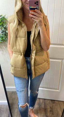 Beige Zip Up Puffer Vest