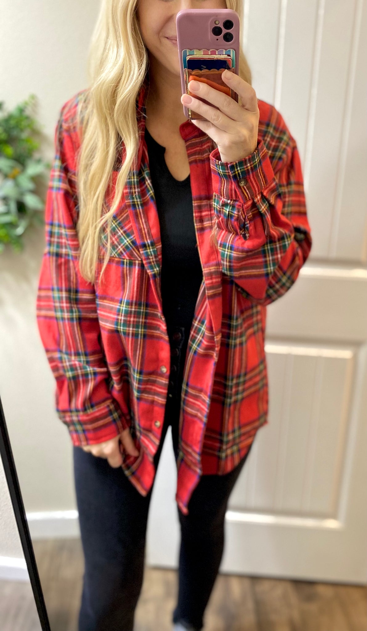 Red Christmas Plaid Button Up