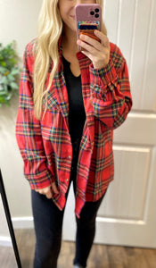 Red Christmas Plaid Button Up