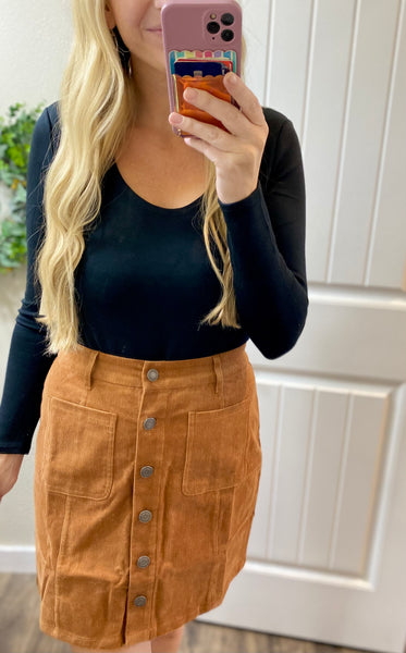 Camel Button Up Corduroy Skirt