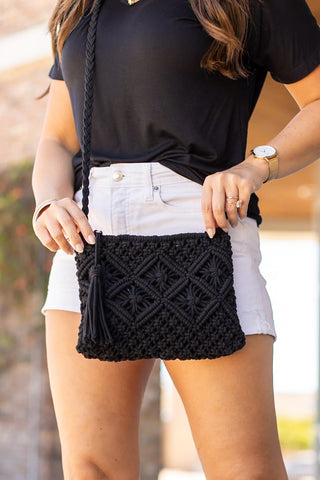 Crochet Zipper Bag-Tan, Cream or Black