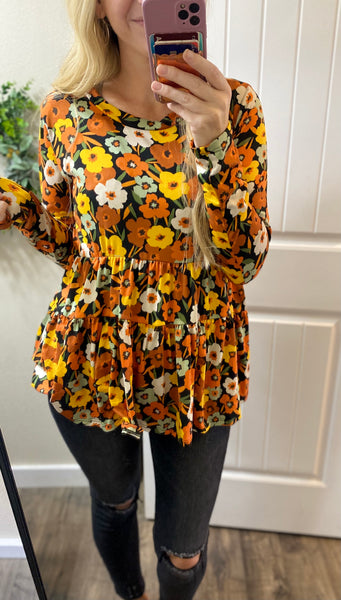 Fall Floral Babydoll Top