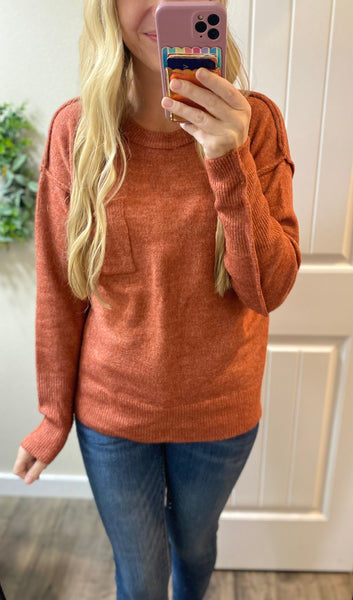 Heather Rust Melange Hi-Low Round Neck Sweater