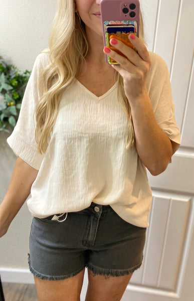 Bone Oversized Cuff Sleeve Blouse