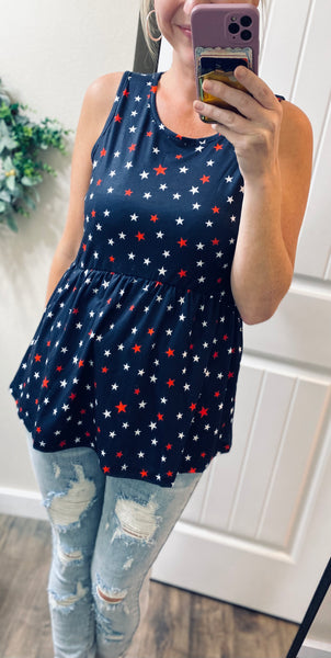 Navy Star Sleeveless Top