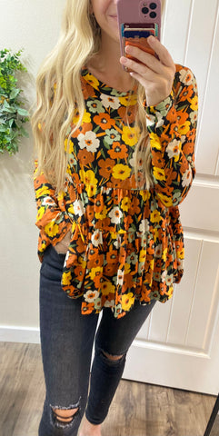 Fall Floral Babydoll Top