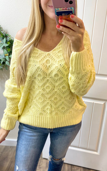 Yellow V-Neck Soft On/Off Shoulder Sweater