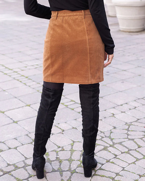 Camel Button Up Corduroy Skirt