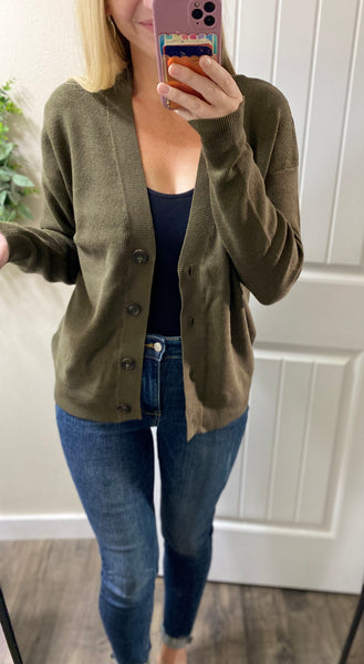 Dark Olive Viscose Sweater Cardigan