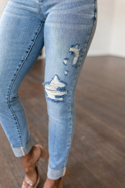 Judy Blue Midwash Mid Rise Distressed Boyfriend Jeans