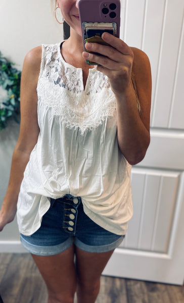 Sale! White Lace Detail Sleeveless Top