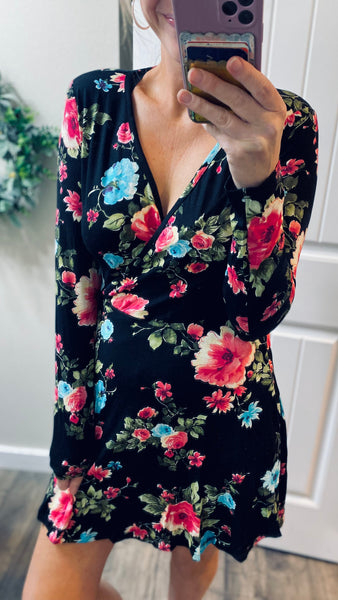SALE! Black Floral Dress with Built in Shorts