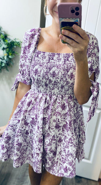 Purple Floral Ruffle Dress