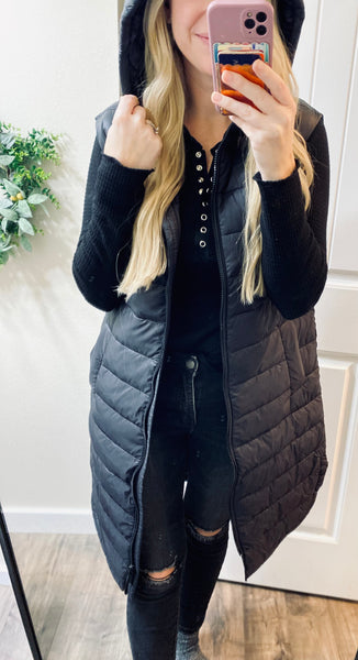 Black Puff Long Vest