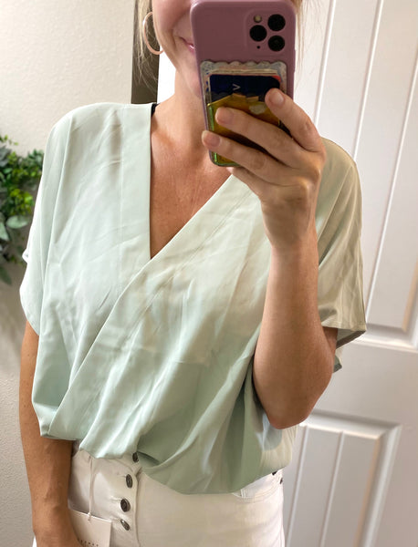 Light Sage Dolman Sleeve Bodysuit Blouse