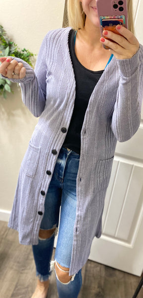 Ribbed Pocket Long Cardigan