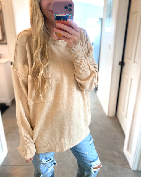 Melange Oversized Hi-Low Pocket Sweater