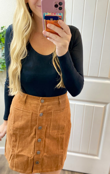 Camel Button Up Corduroy Skirt