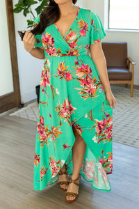 Hi Low Green Floral Dress