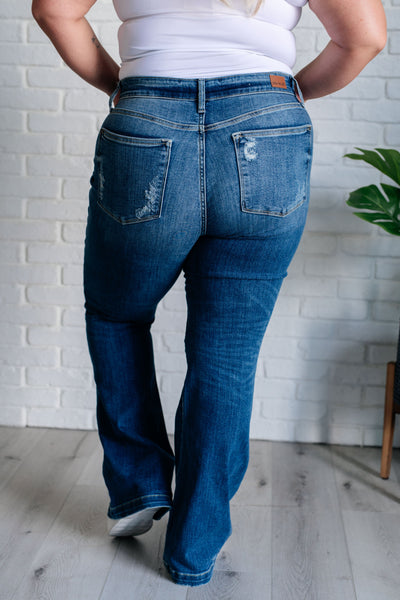 Judy Blue Darkwash Distressed ButtonFly Flare
