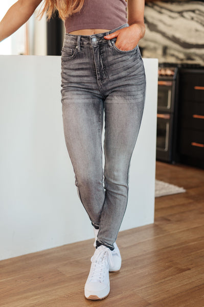 Judy Blue Gray Wash Tummy Control Release Hem Skinny