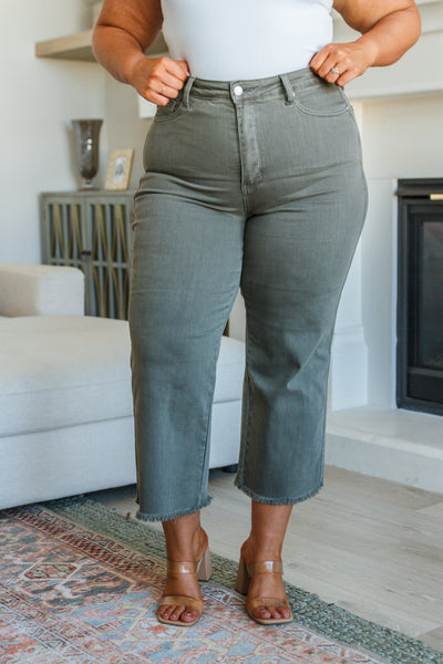 Judy Blue Olive Tummy Control Cropped Denim