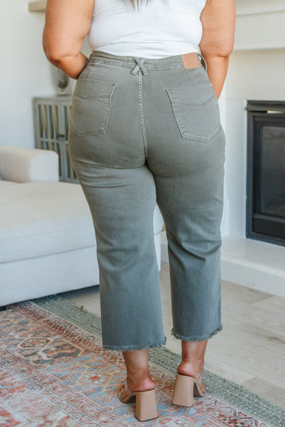 Judy Blue Olive Tummy Control Cropped Denim