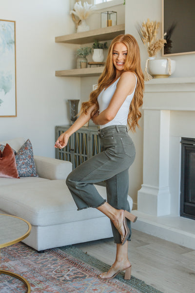 Judy Blue Olive Tummy Control Cropped Denim