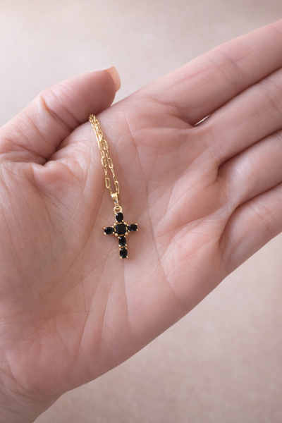 Onyx Cross Pendant Necklace- 18”
